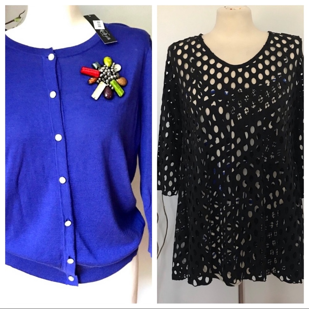 Beautiful Cobalt Blue Beaded Knit AUGUST SILK Sweater!